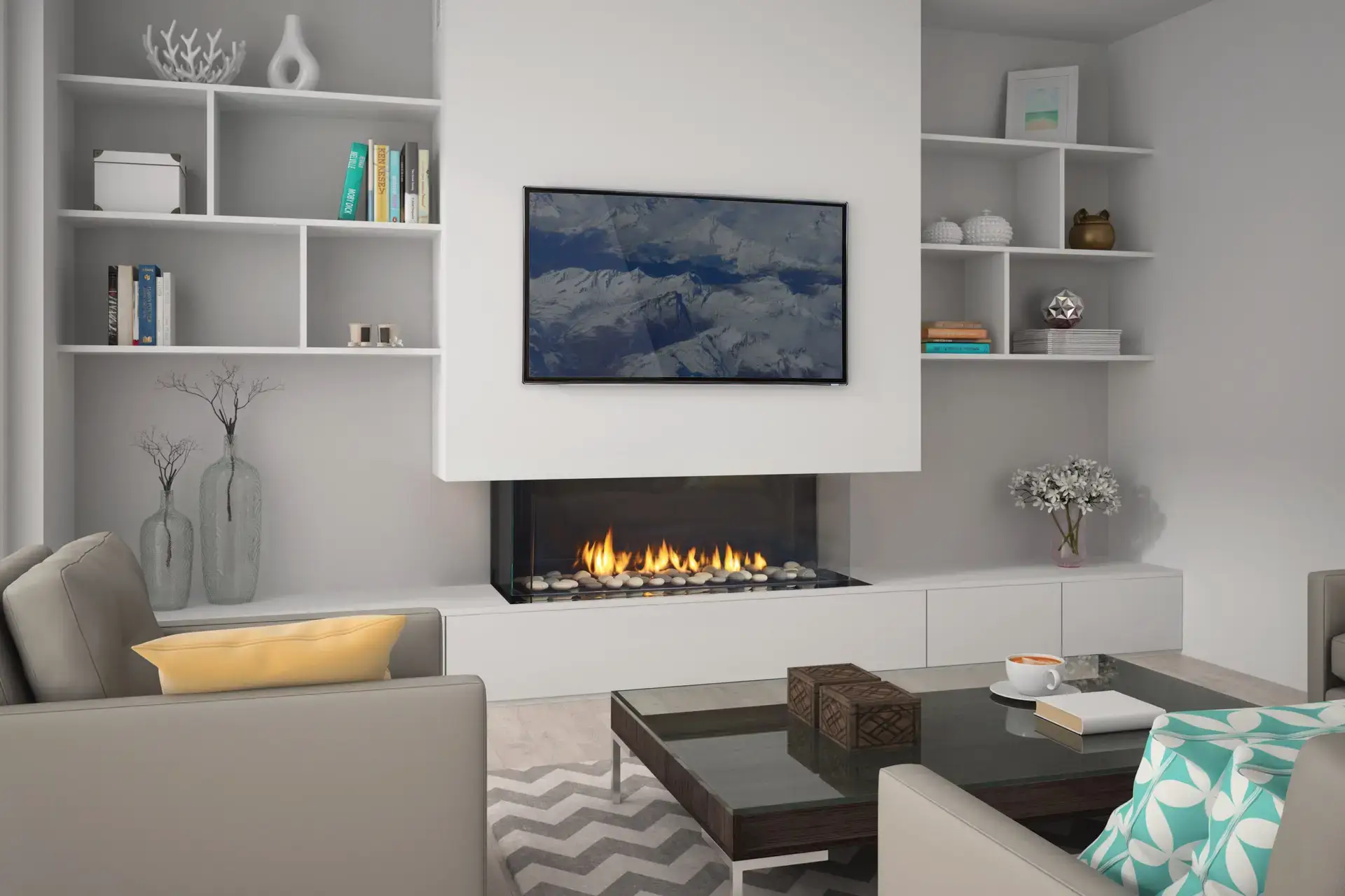 Serviced gas fireplace insert in a Santa Barbara home
